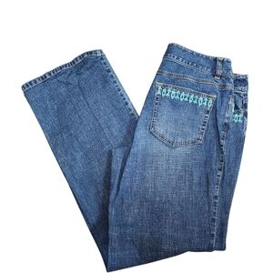 LOFT Women’s Size 10 Blue Denim Bootcut Jeans Mid Rise Beaded Detail
